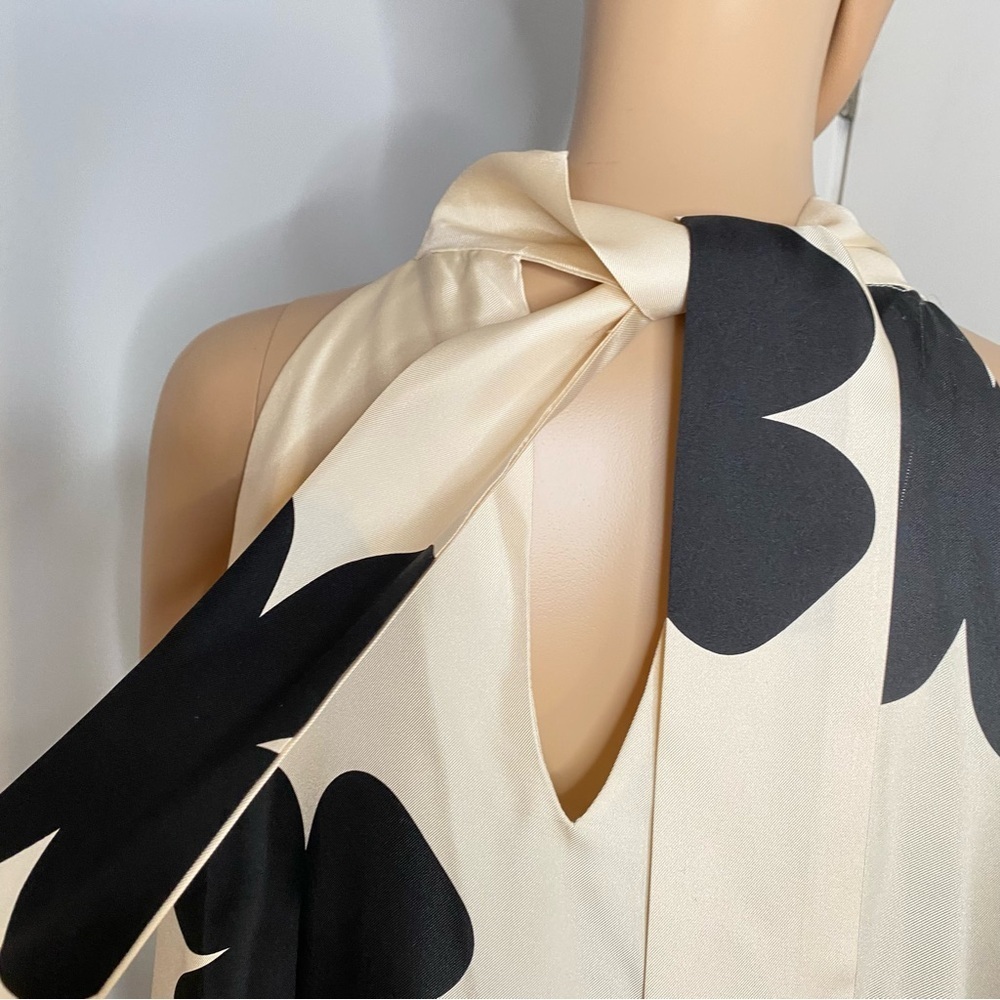 Elegant & Classy Black and Cream Floral Dress 100% Silk - Size 10 - Picture 9 of 15